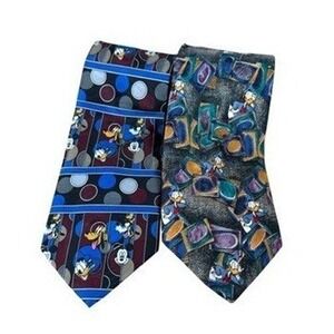 Vtg 90's Disney Mickey Mouse‎ Necktie Lot of 2 Novelty Cartoon Kidcore